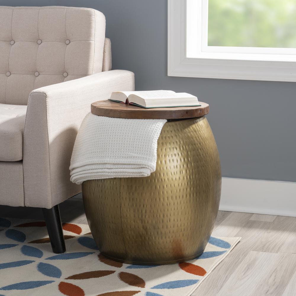 Royce Drum Side Table With Storage Brass