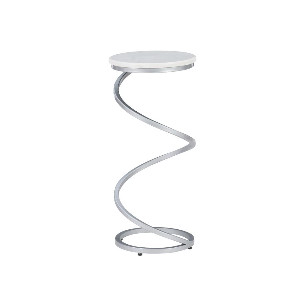Rian Spiral Drink Table Silver White Marble
