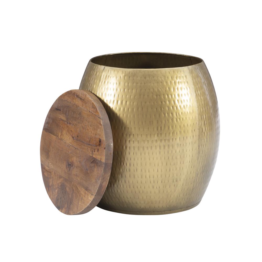 Royce Drum Side Table With Storage Brass