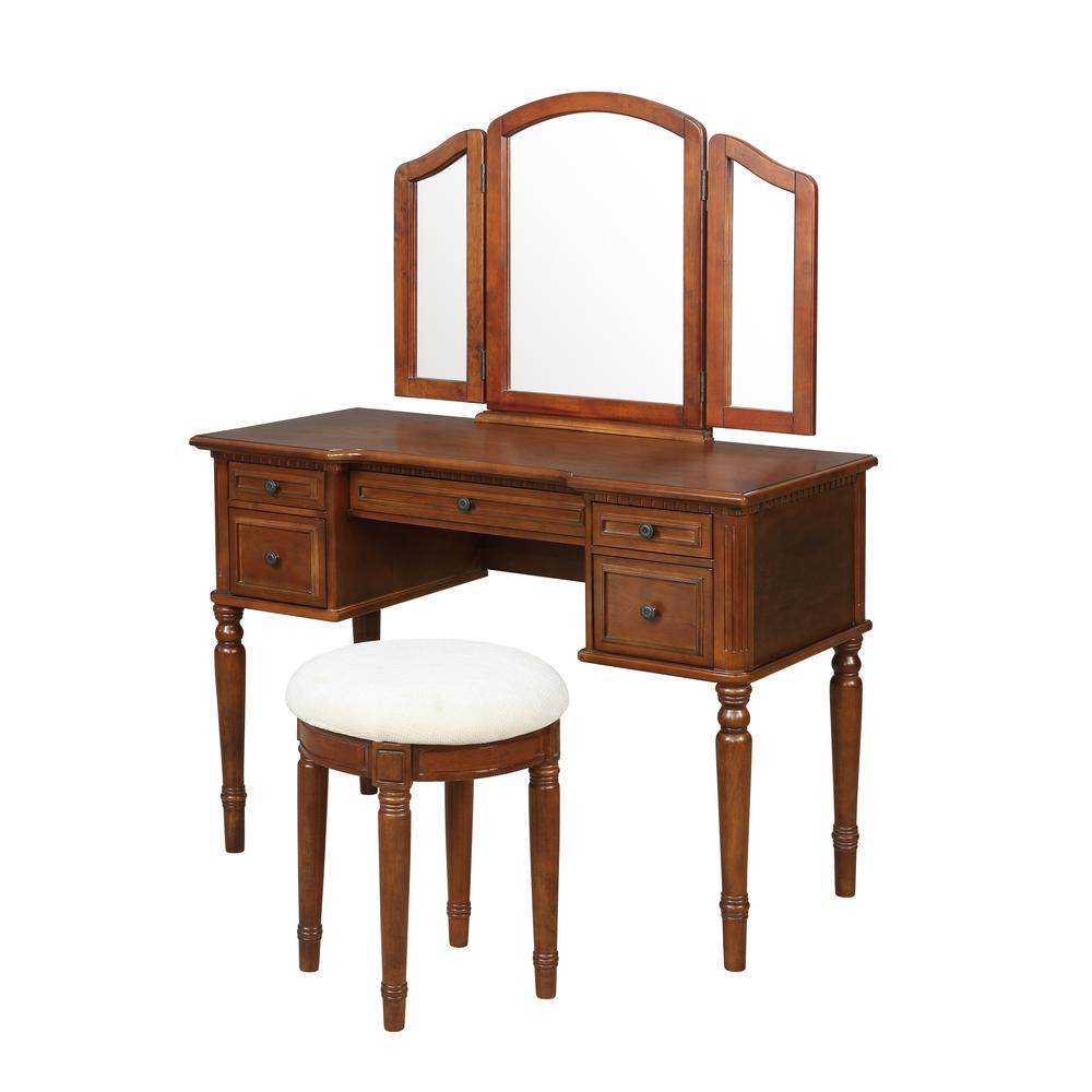 Warm Cherry Vanity, Mirror & Bench