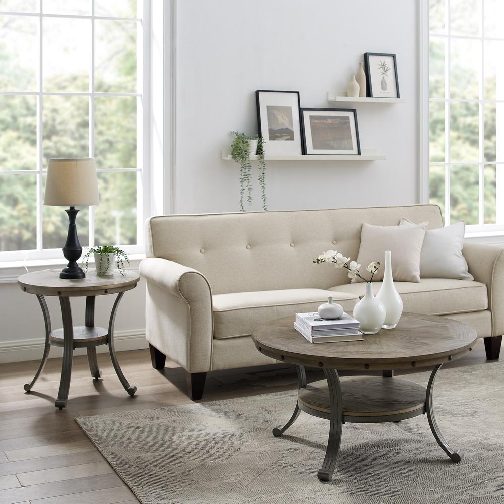 Franklin Metal and Wood Round Coffee Table Pewter