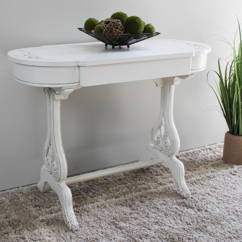 Windsor Carved Wood Writing Table with Flip-up Drawers