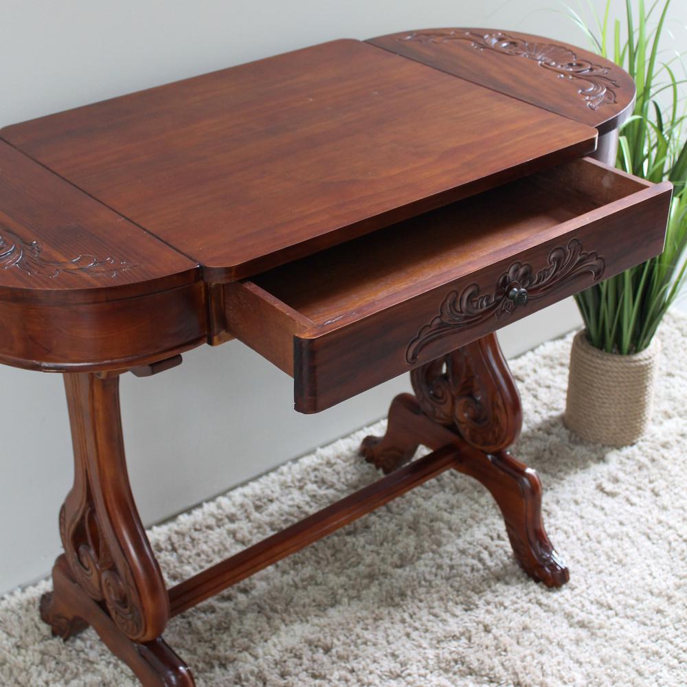 Windsor Carved Wood Writing Table with Flip-up Drawers