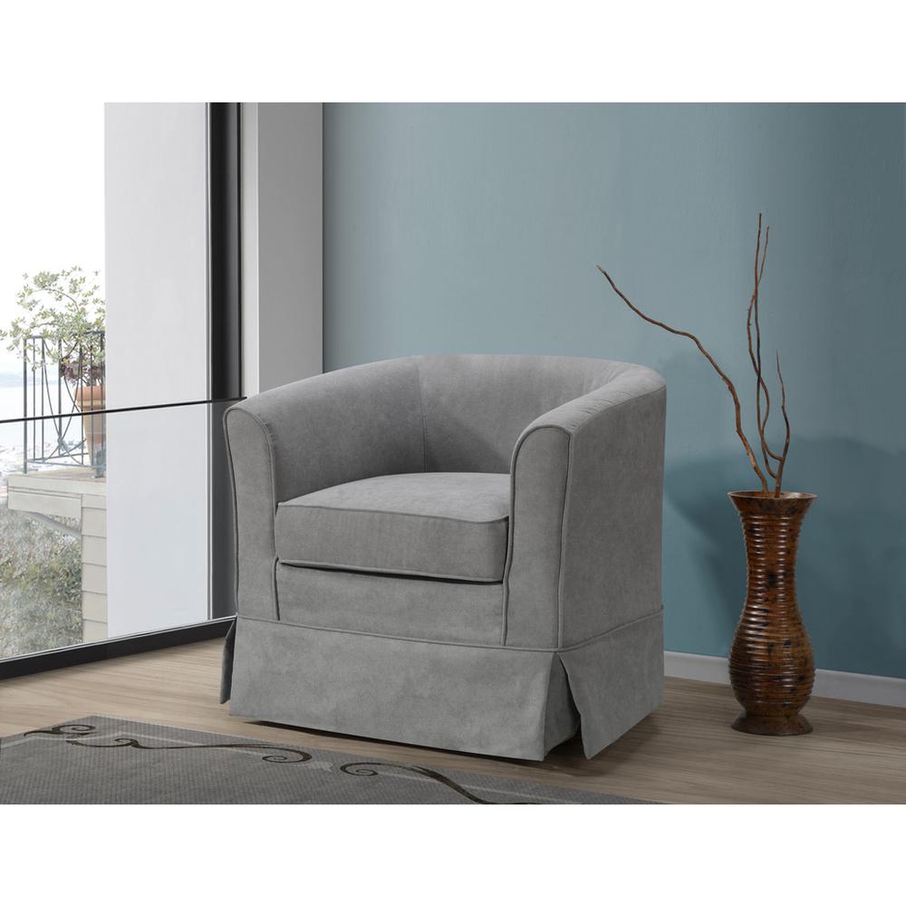 Tucker Steel Gray Woven Fabric Swivel Barrel Chair