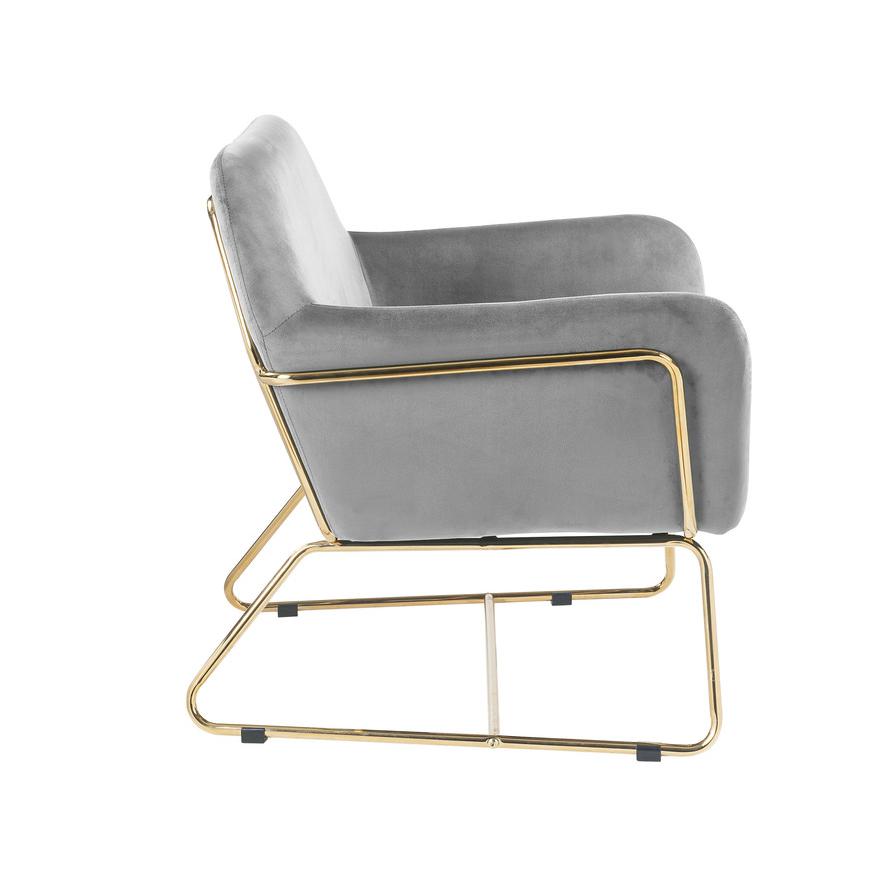 Keira Gray Velvet Accent Chair with Metal Base