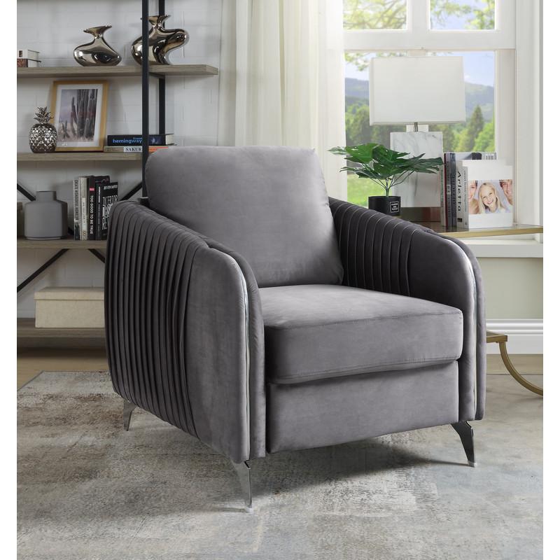 Hathaway Gray Velvet Modern Chic Accent Armchair