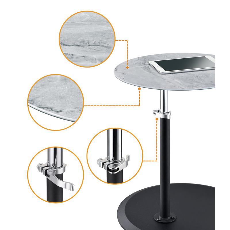 Orbit End Table with Height Adjustable Gray Marble Textured Top