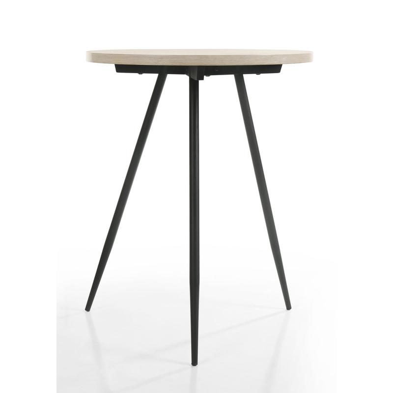 Neroli Oak White 24" Contemporary Round Side Table with Black Metal Base