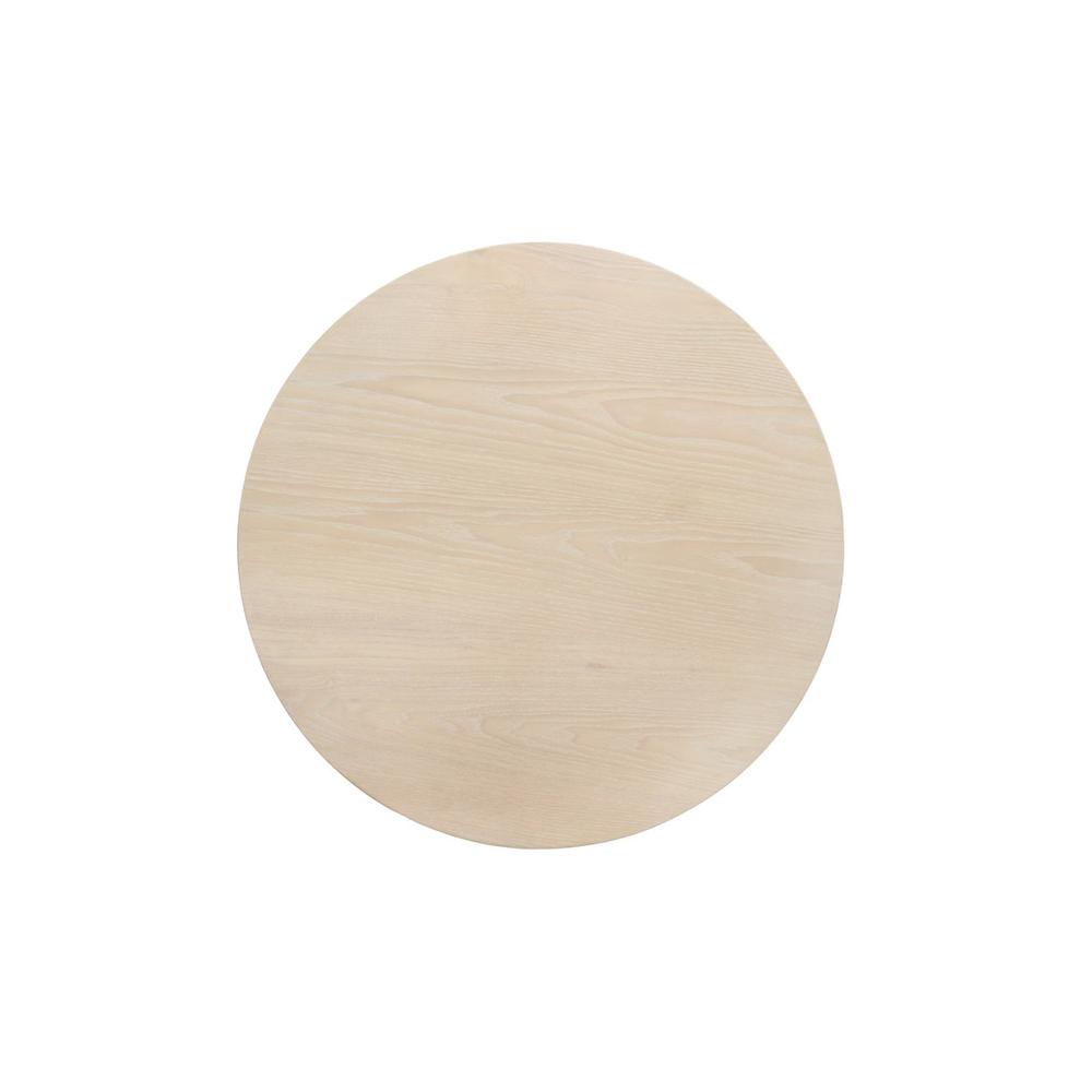Neroli Oak White 24" Contemporary Round Side Table with Black Metal Base