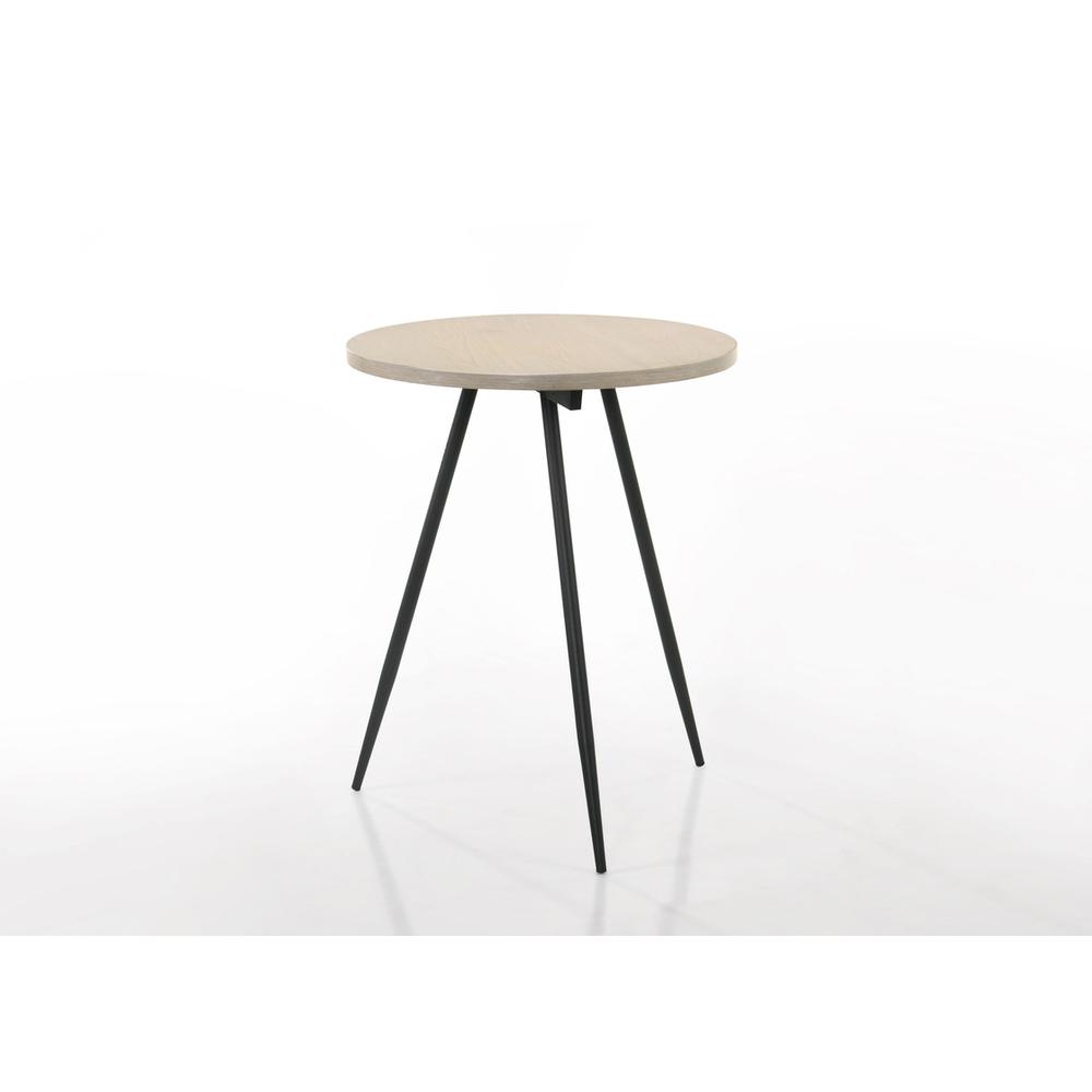 Neroli Oak White 24" Contemporary Round Side Table with Black Metal Base