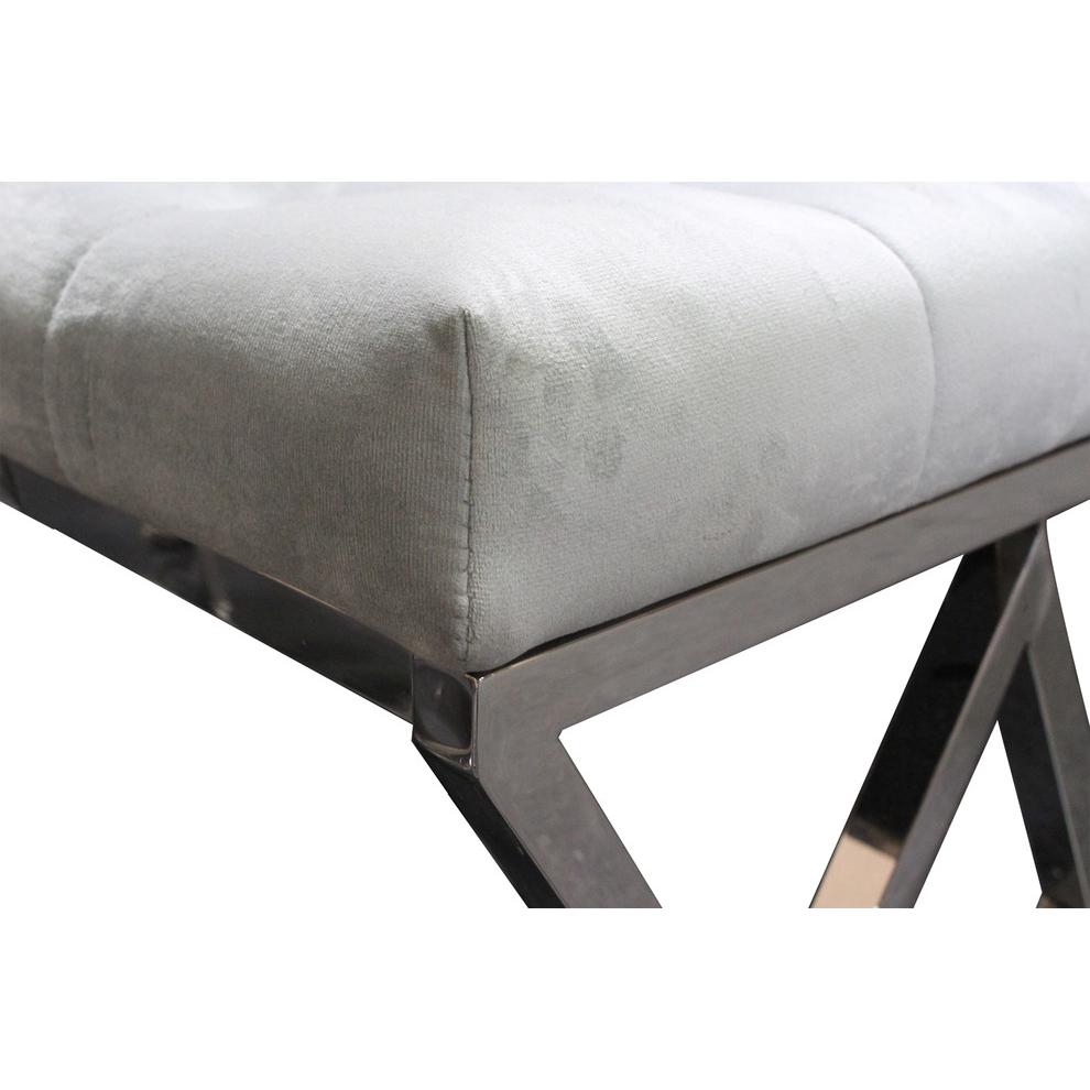 Best Master Stainless Steel and Velvet Upholstered Bench in Gray