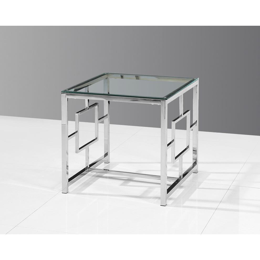 Best Master Stainless Steel and Glass End Table in Silver Base/Clear