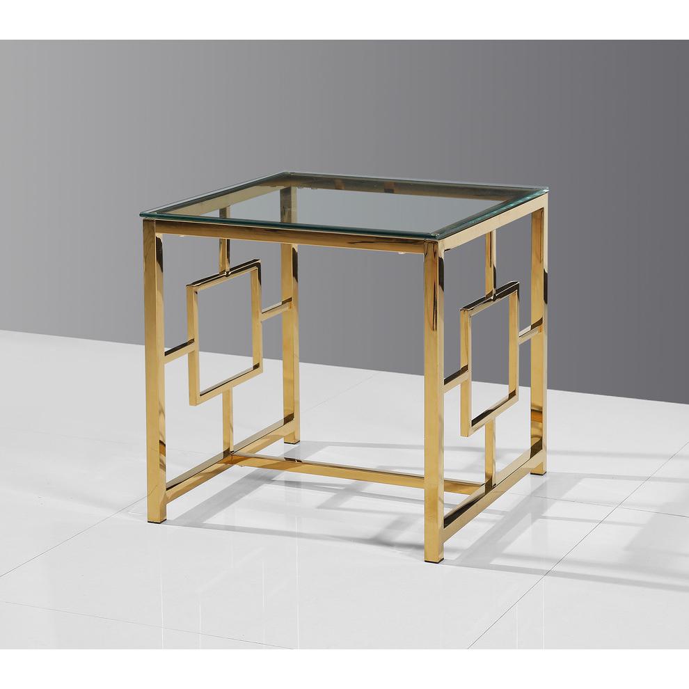 Best Master Stainless Steel and Glass End Table in Clear/Gold Base