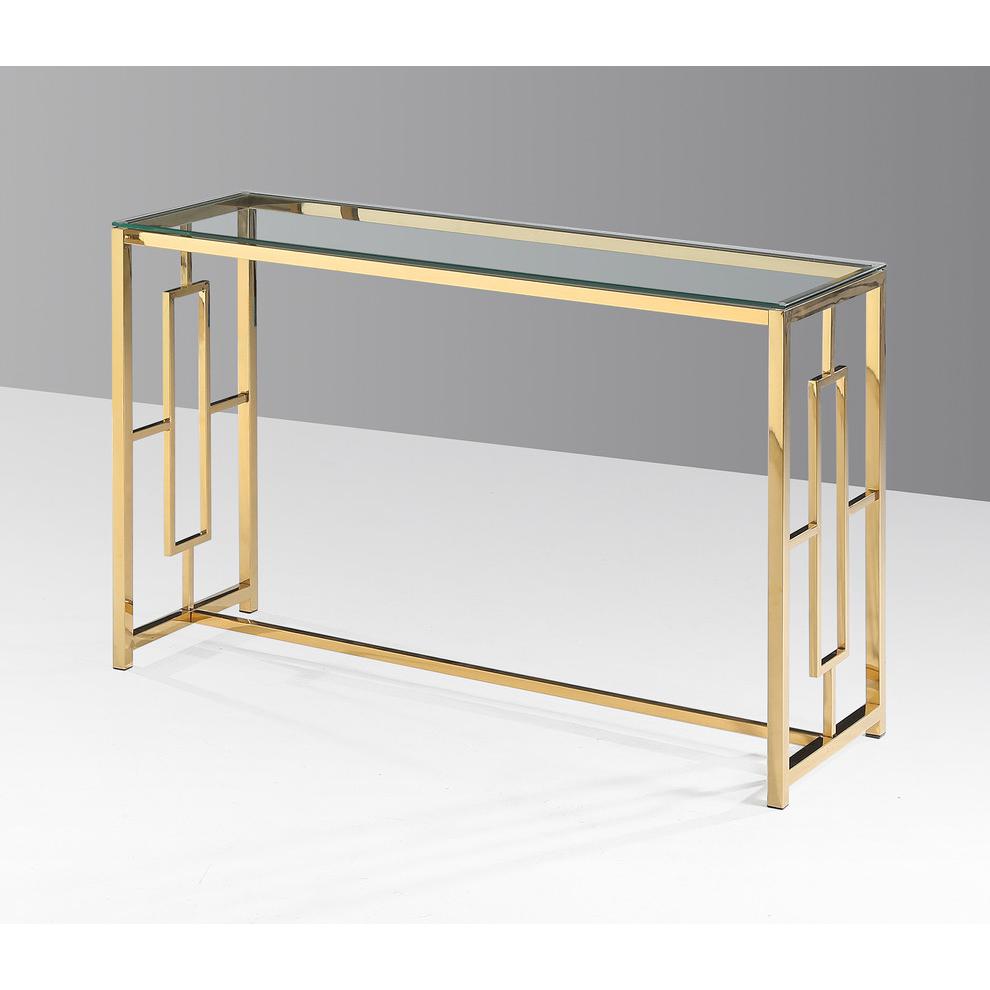 Best Master Stainless Steel and Glass Console Table in Clear/Gold Base