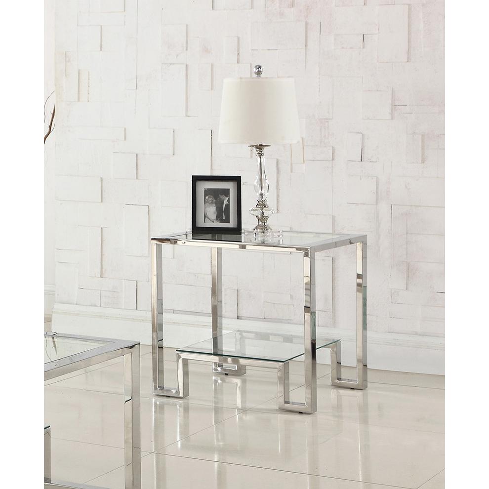 Best Master Furniture Glacier Point Glass/Stainless Steel End Table in Silver