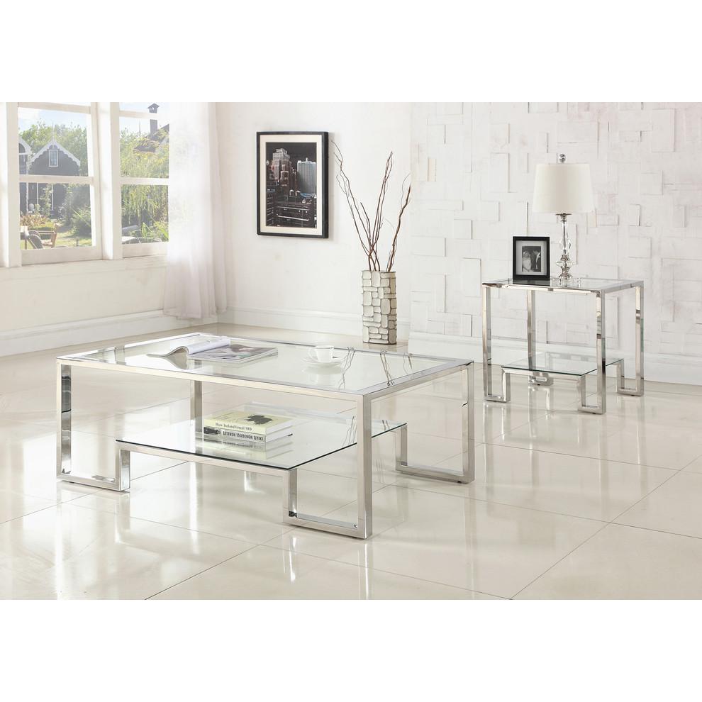 Best Master Furniture Glacier Point Glass/Stainless Steel End Table in Silver