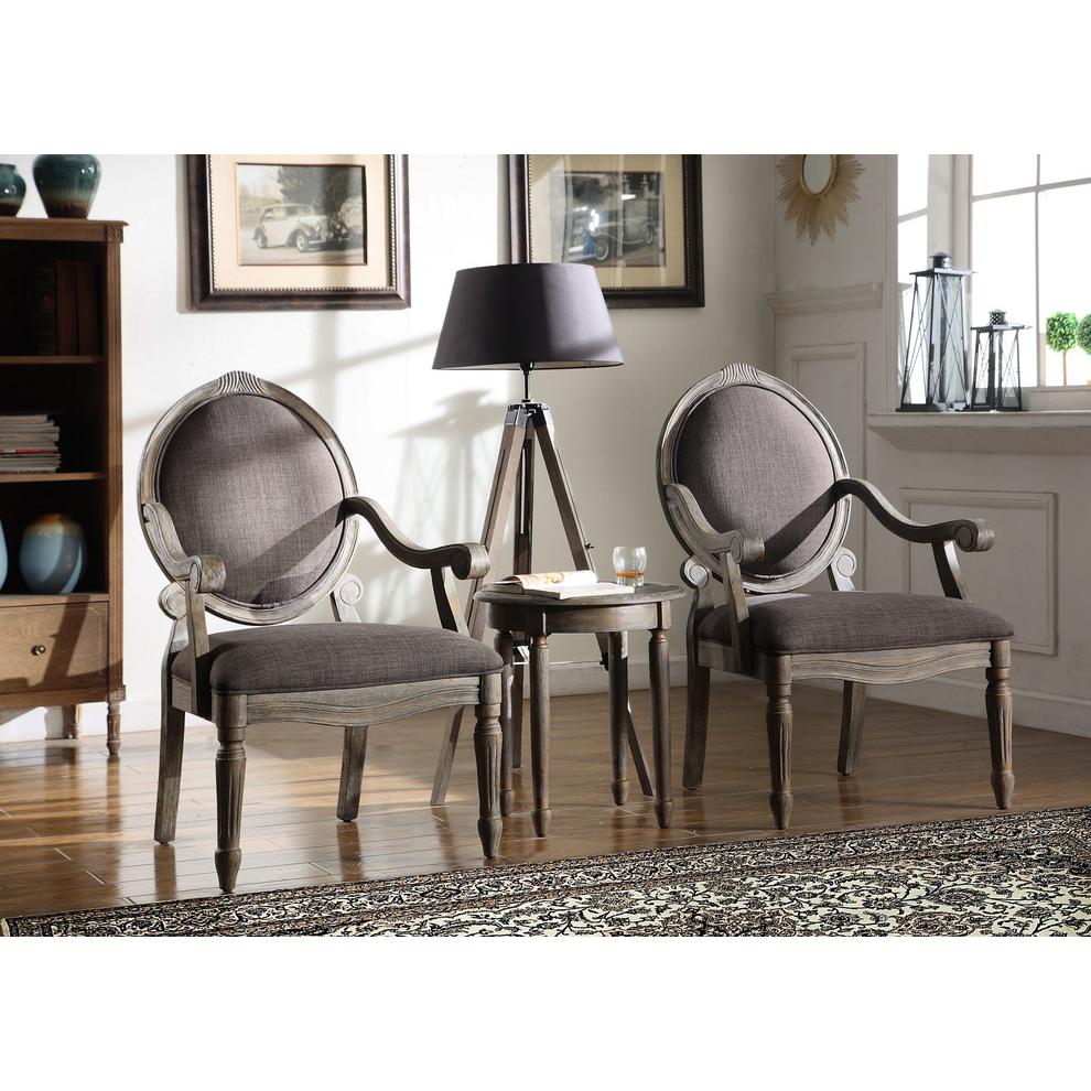 Best Master Khloe 3-Piece Birch Wood Accent Chair and Table Set in Antique Gray