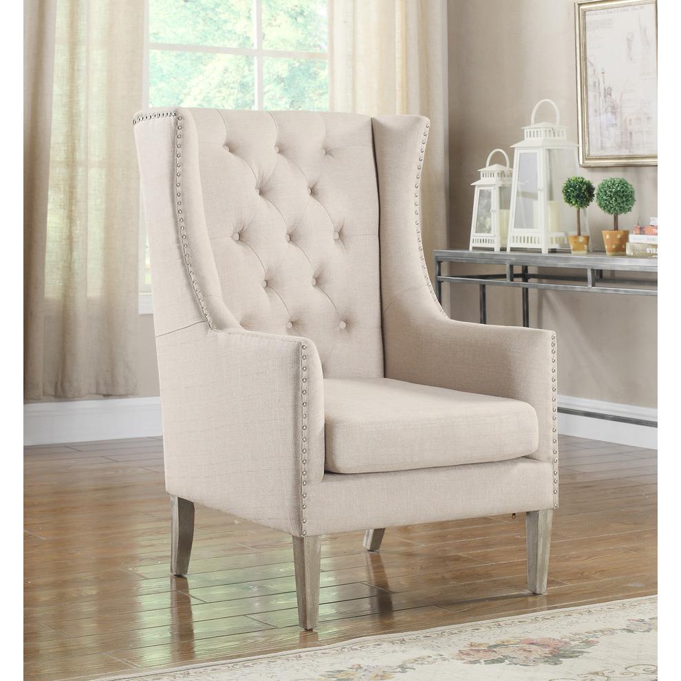 Best Master Executive Polyester Fabric Upholstered Accent Arm Chair in Natural