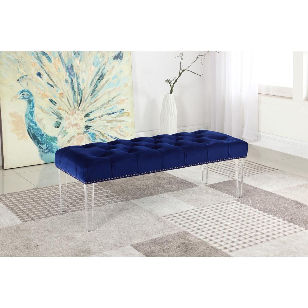 Suede Upholstered Tufted Bench With Acrylic Legs