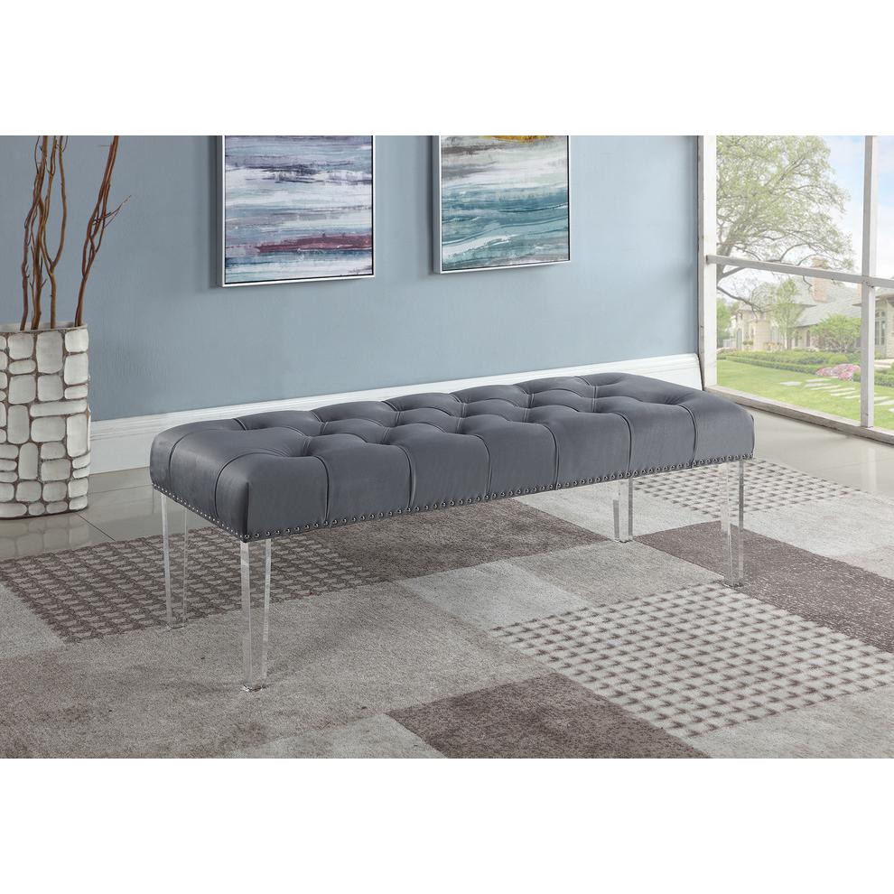 Suede Upholstered Tufted Bench With Acrylic Legs