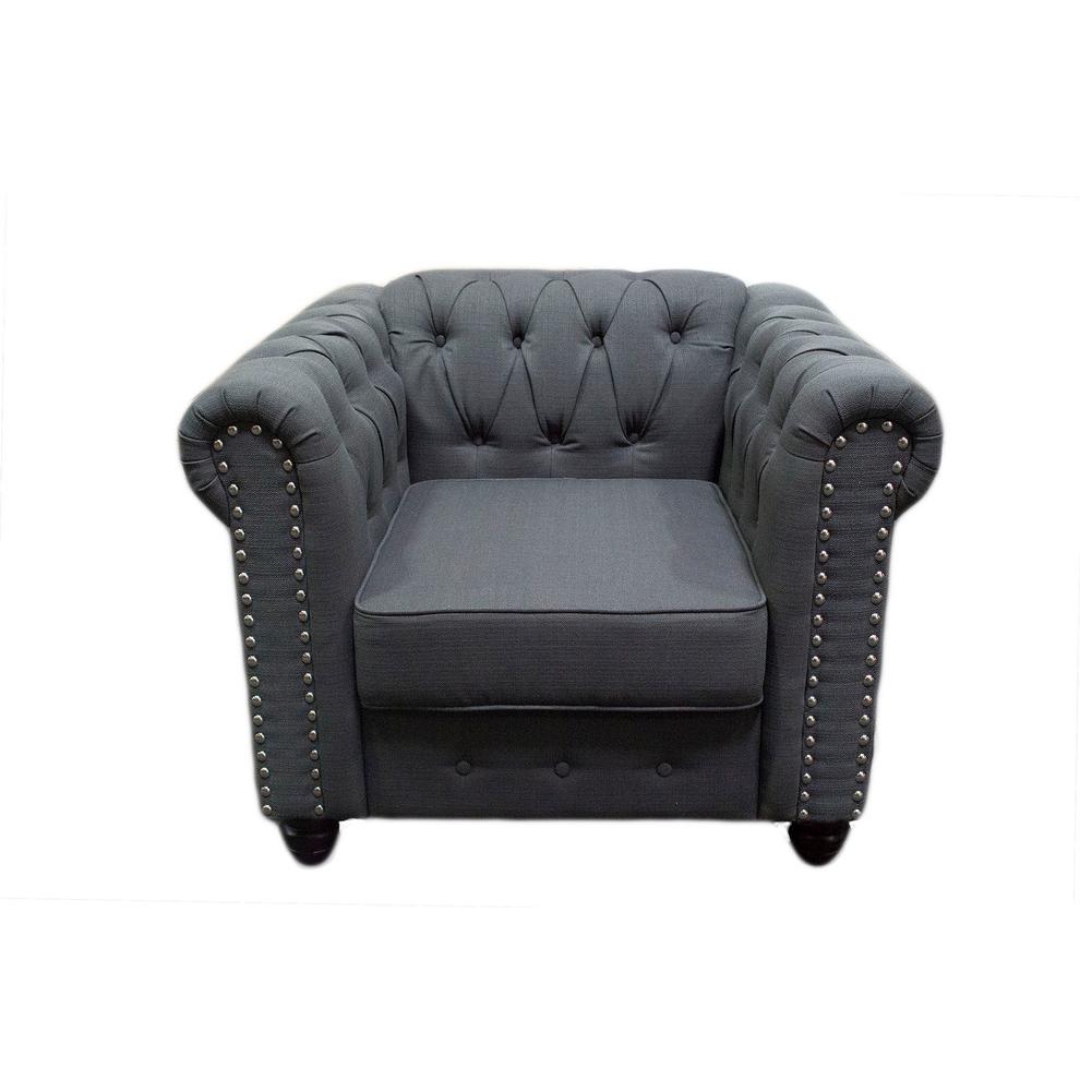 Best Master Venice Fabric Upholstered Living Arm Chair in Charcoal