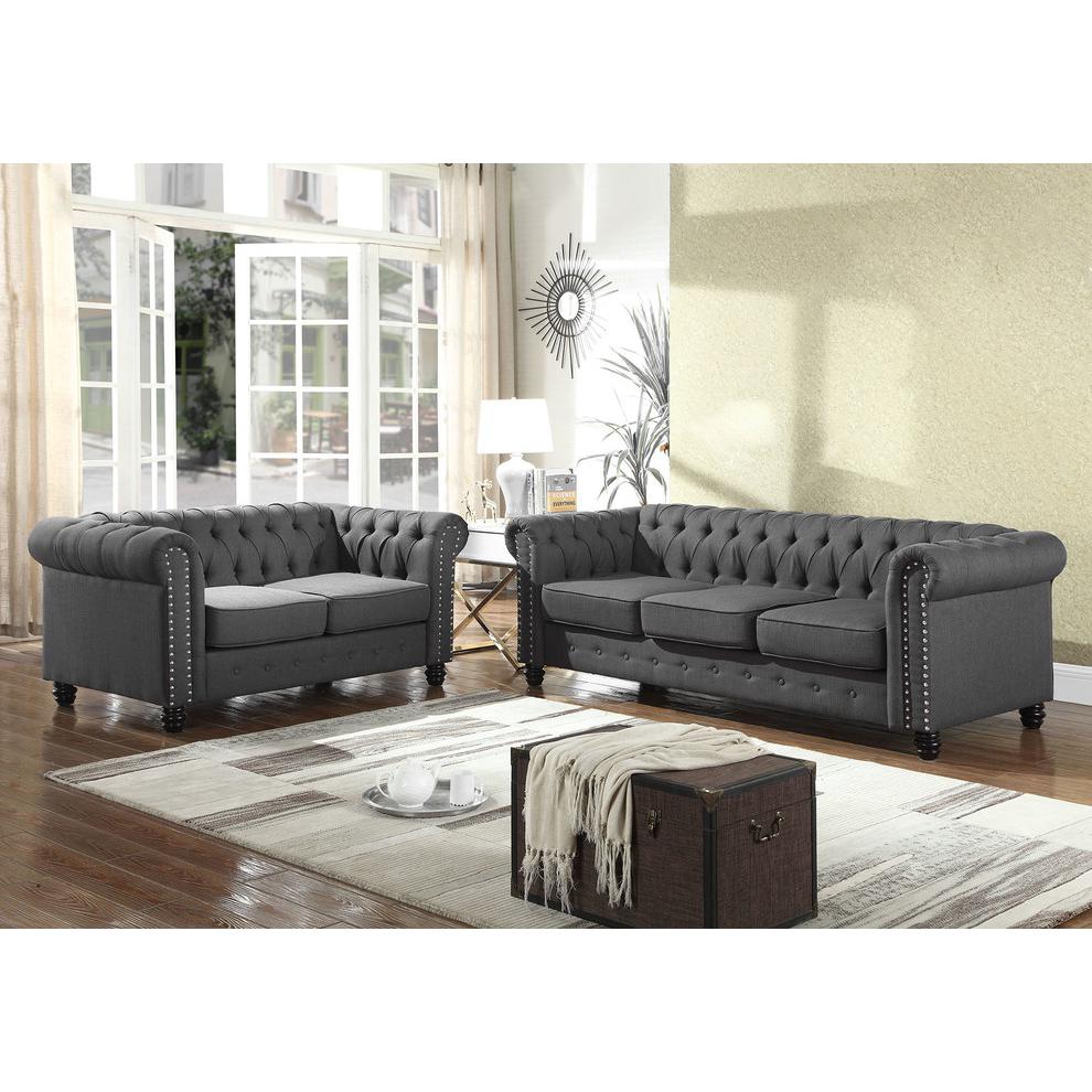 Best Master Venice Fabric Upholstered Living Room Sofa in Klein Charcoal