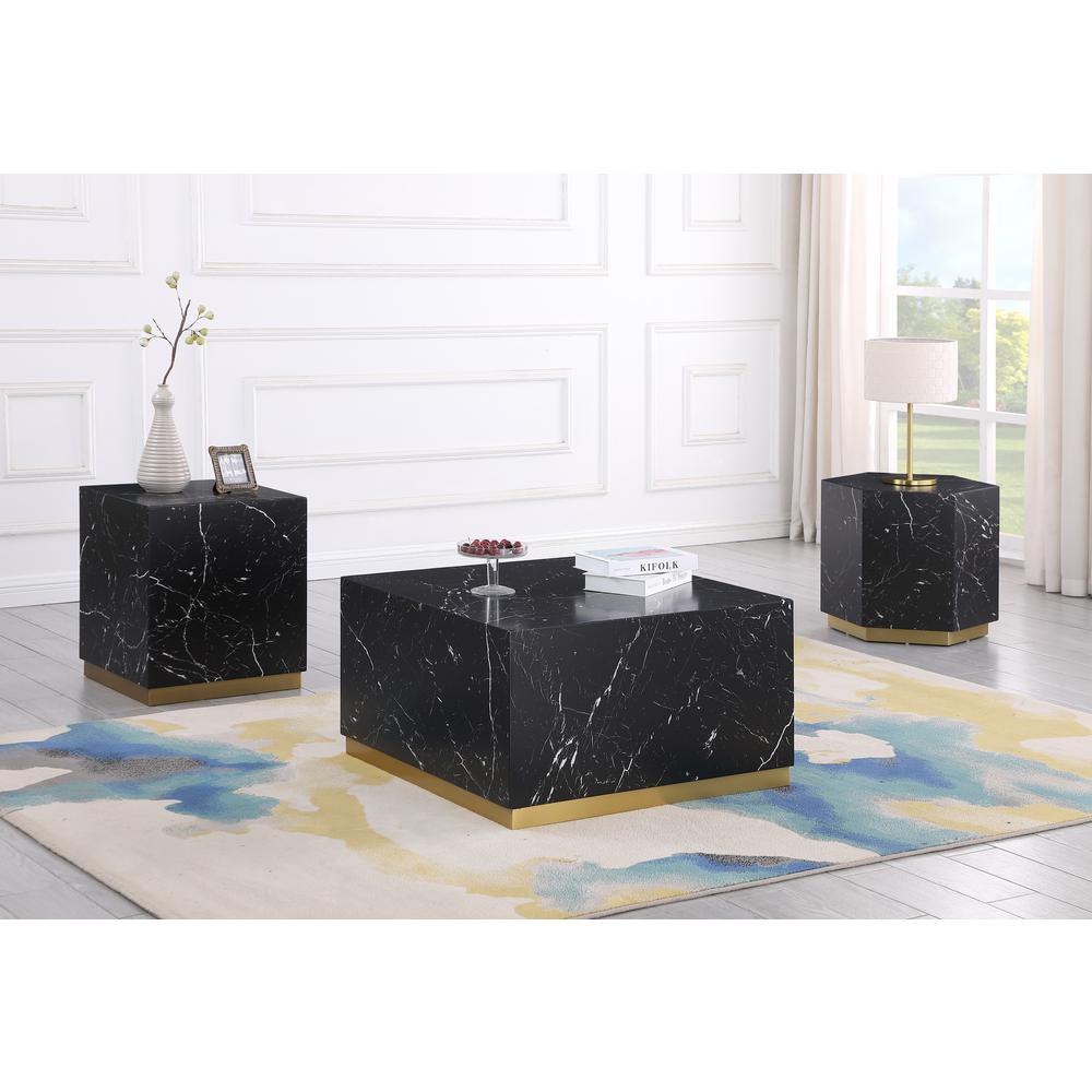 Zhuri Square Faux Marble Black End Table in Gold
