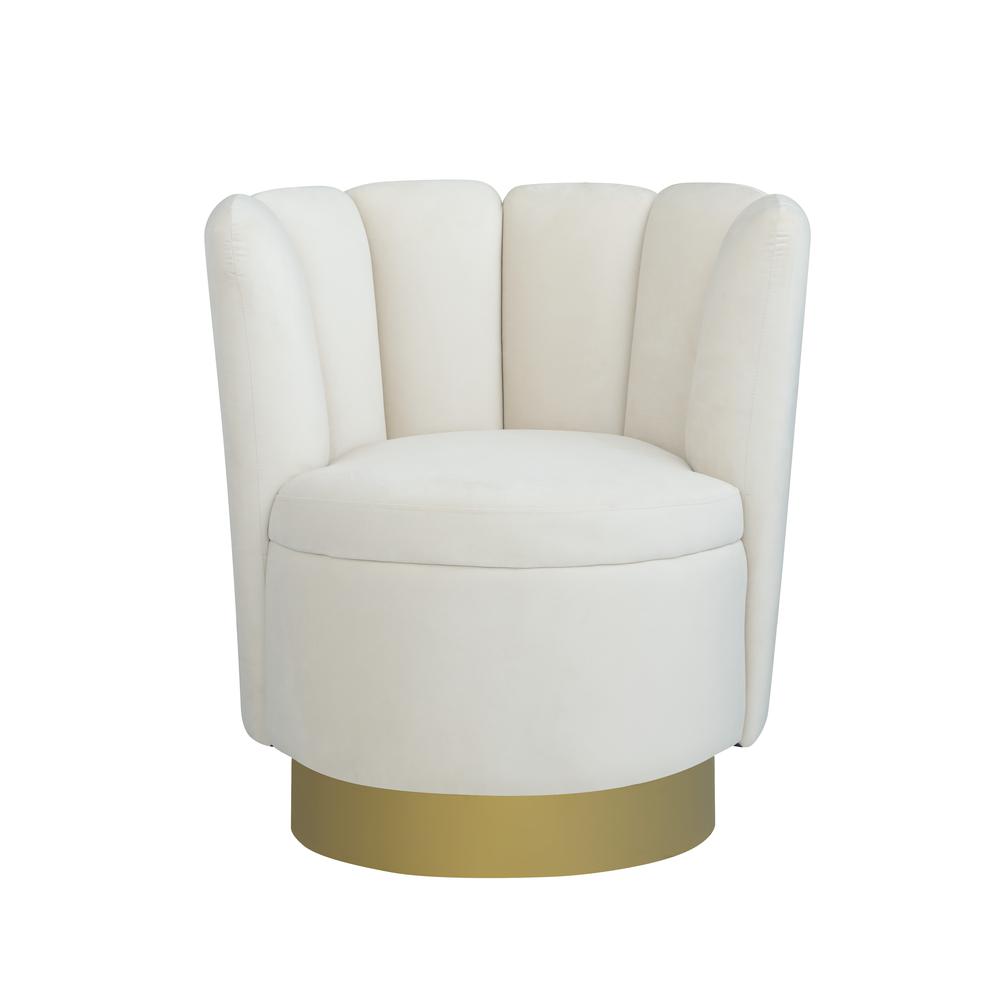 Ellis Velvet Upholstered Swivel Accent Chair in Cream Velvet