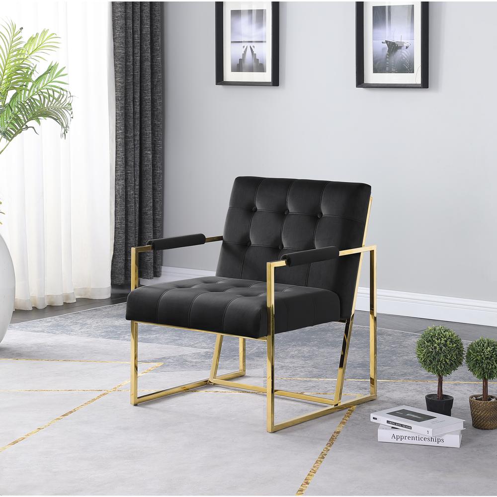 Luxor Black Velvet Modern Accent Chair in Gold