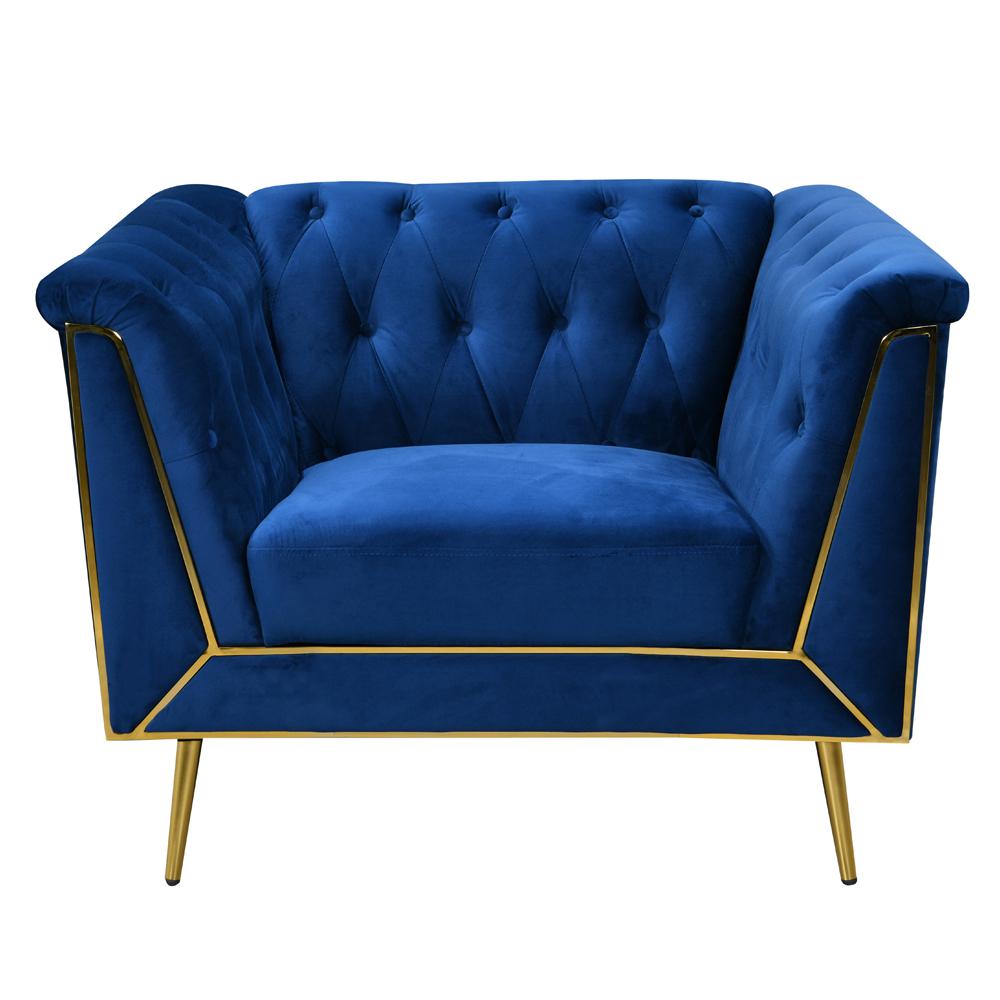 Ninian Blue Velvet with Gold Accent Chair