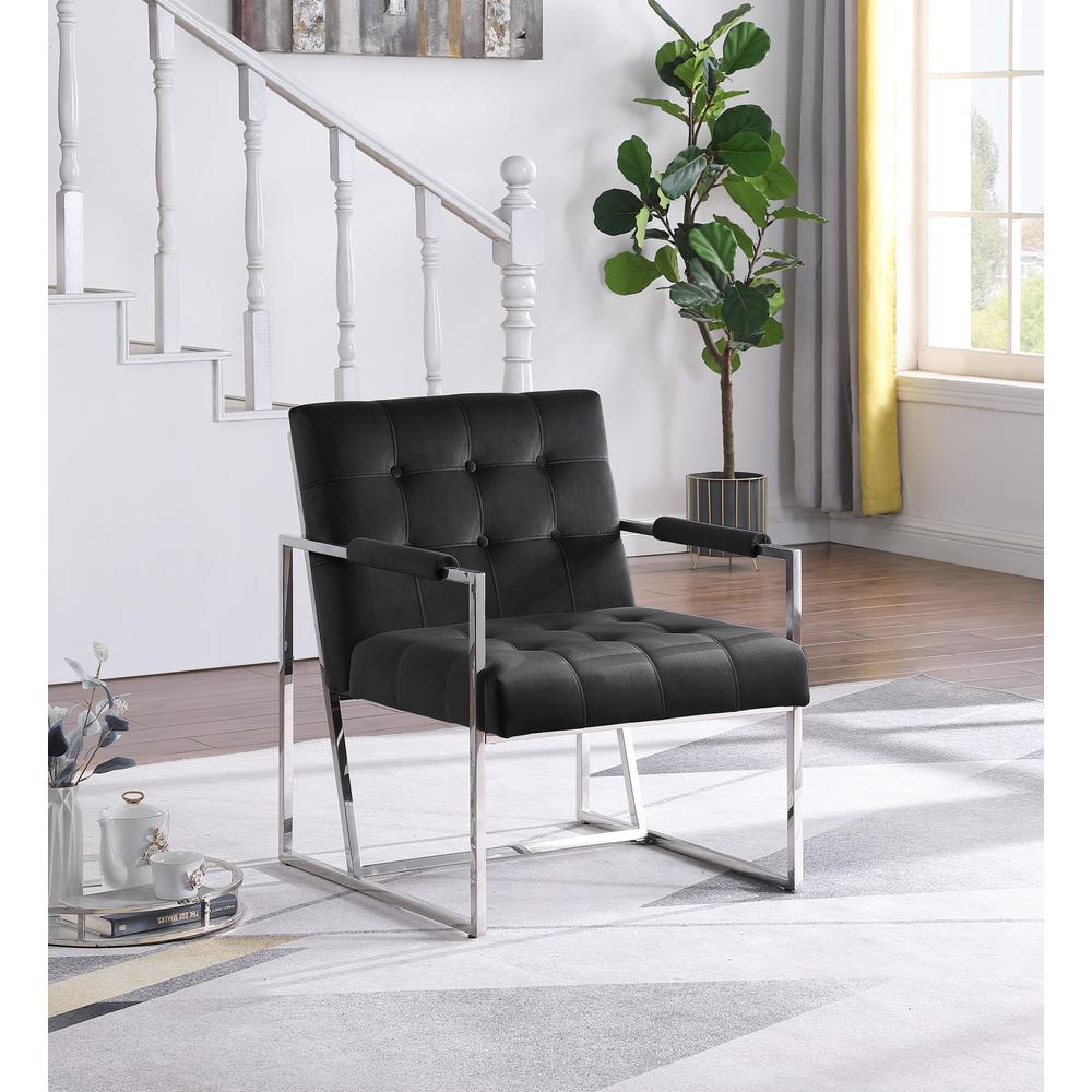 Luxor Black Velvet Modern Accent Chair in Silver