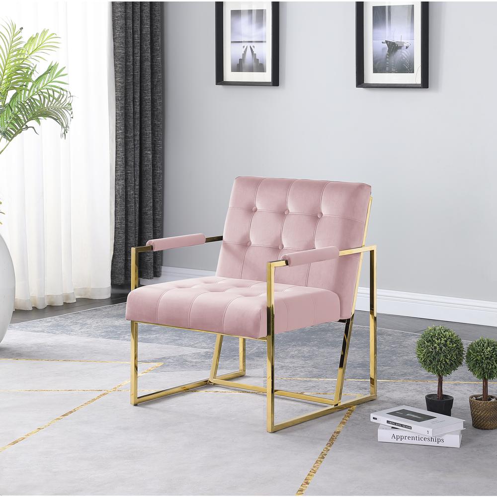 Luxor Pink Velvet Modern Accent Chair in Gold