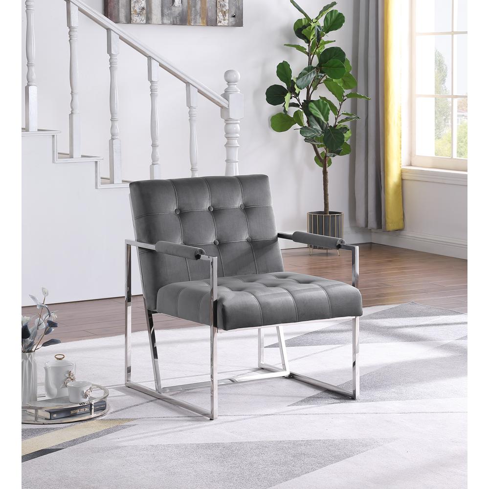 Luxor Gray Velvet Modern Accent Chair in Silver