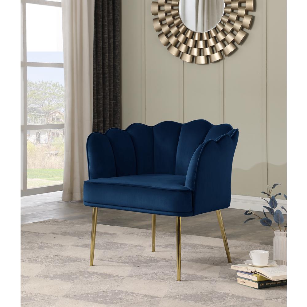 Jackie Navy Velvet Accent Chair with Gold Legs