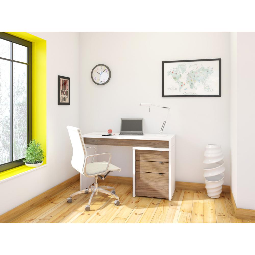 Reversible Desk Panel For Home Office, White & Walnut