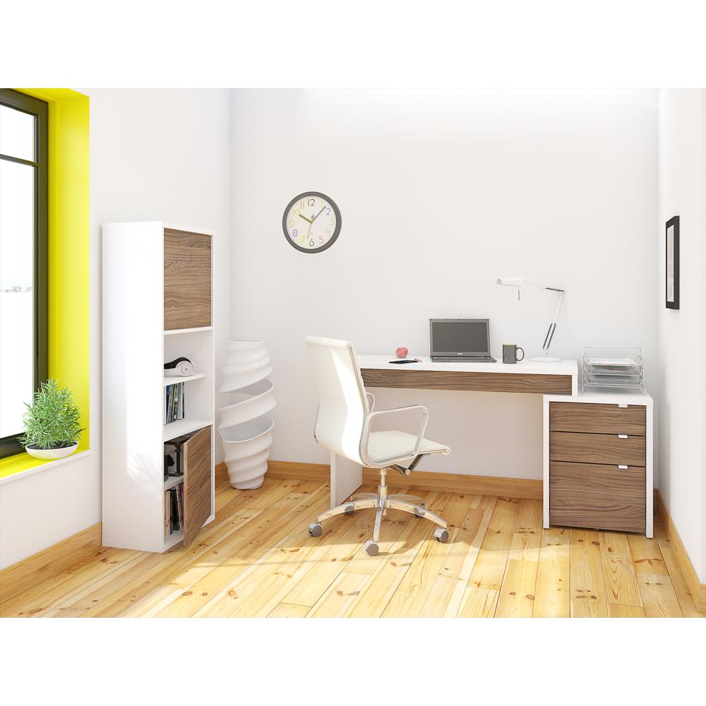 3-Piece Home Office With Bookcases & Multi-Purpose Storage, White & Walnut