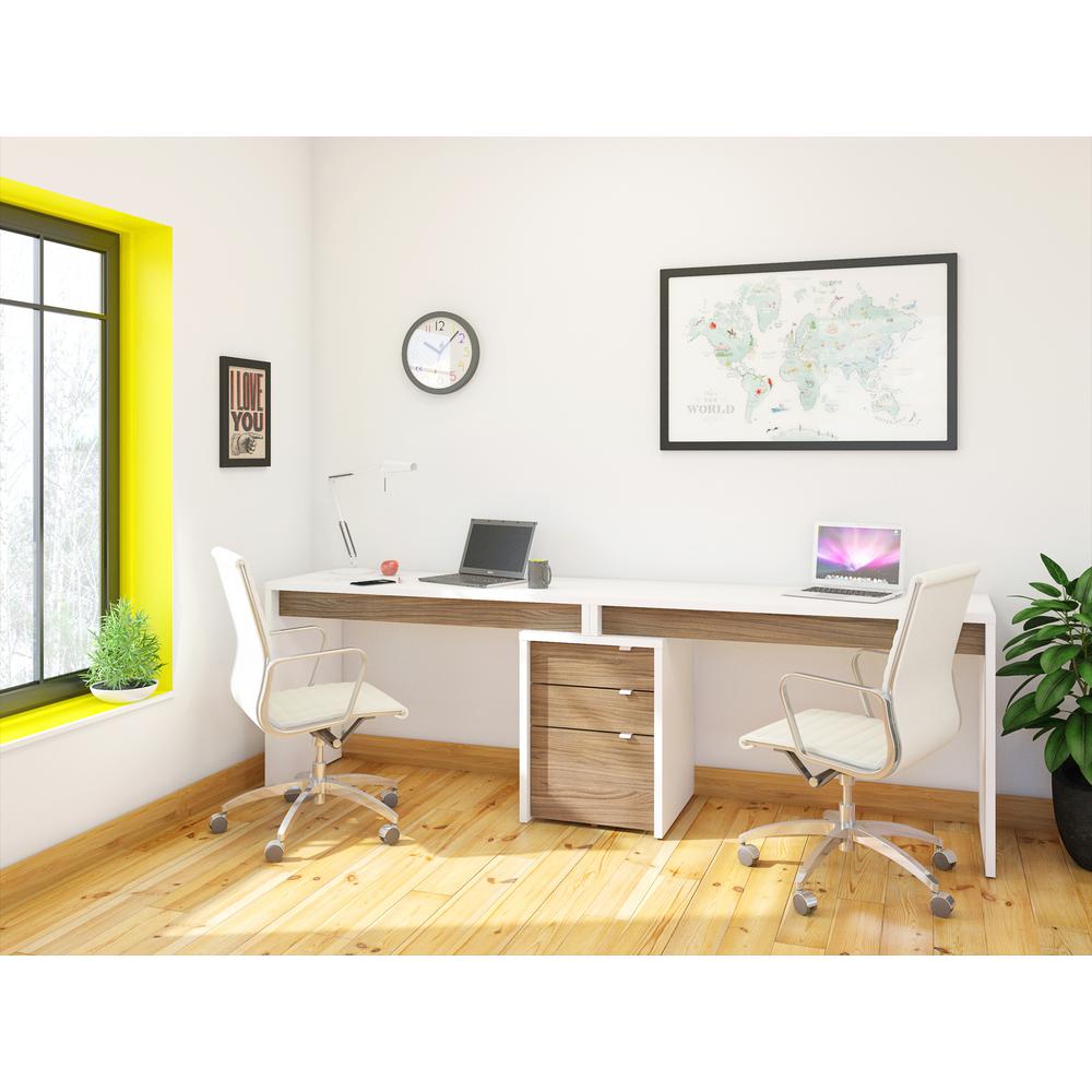 3-Piece Home Office With Multi-Purpose Storage & Desks, White & Walnut