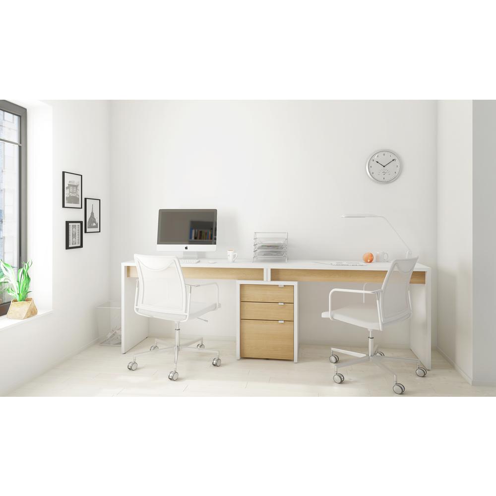 3-Piece Home Office With Multi-Purpose Storage & Desks, White & Natural Maple