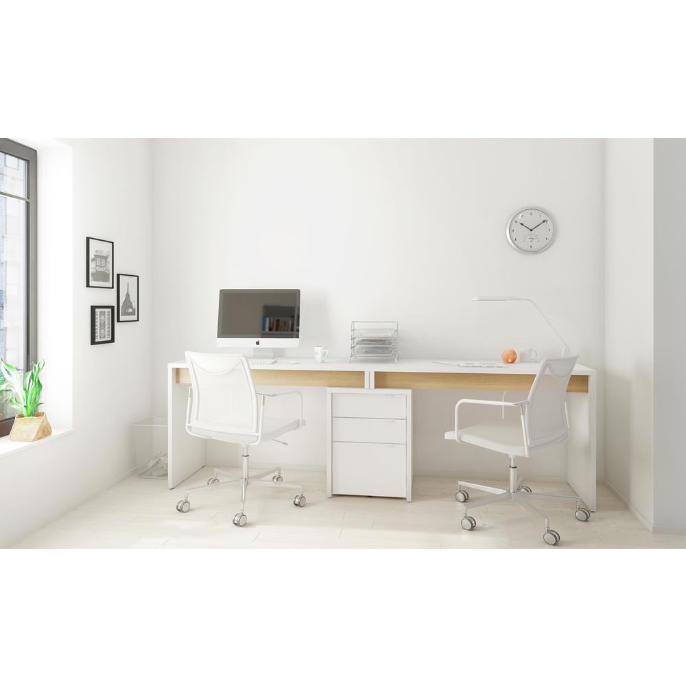 3-Piece Home Office With Multi-Purpose Storage & Desks, White & Natural Maple