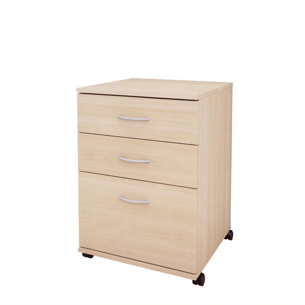 3-Drawer Essentials Rolling Filing Cabinet, Natural Maple