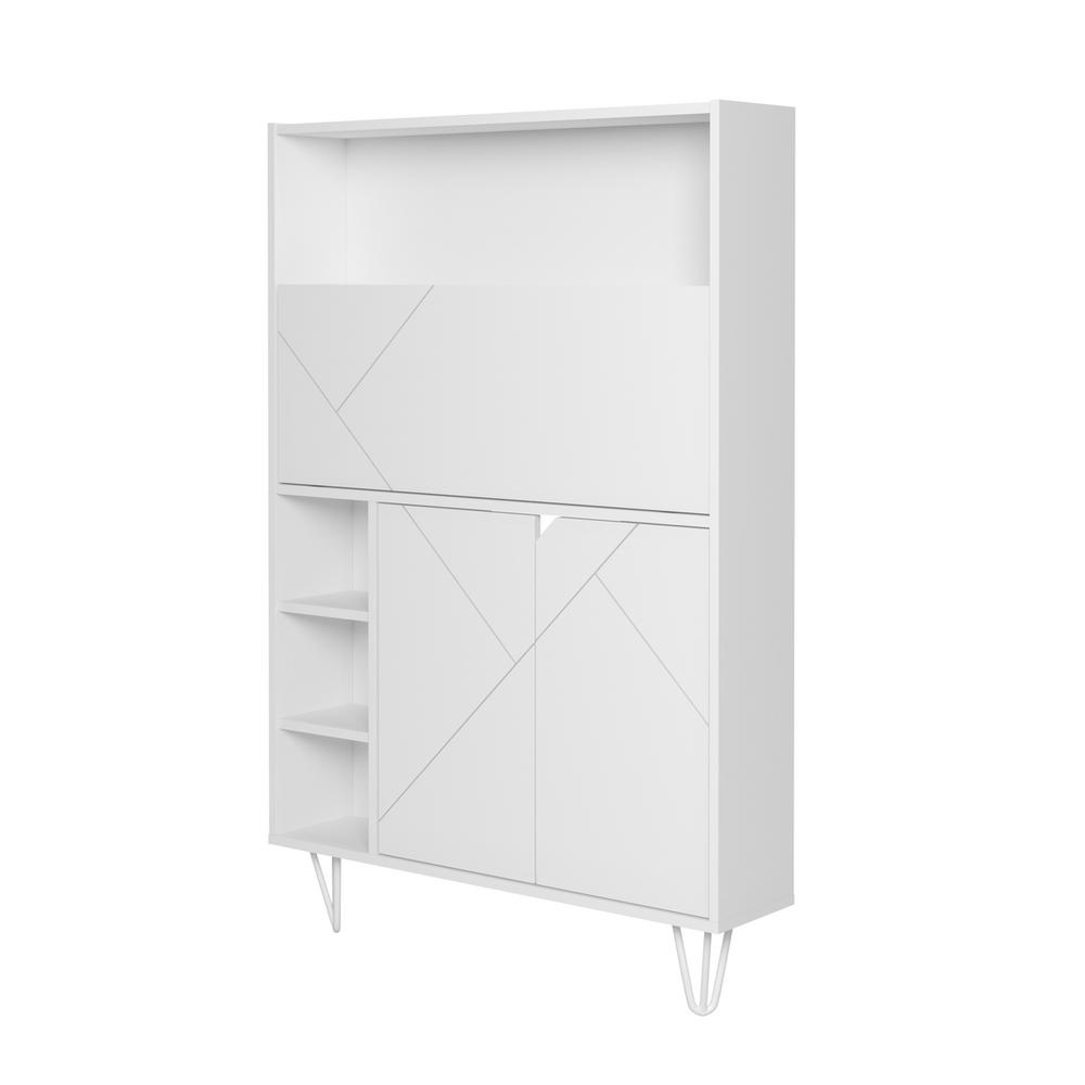 Slim Bar Cabinet , Secretary Bookcase Desk With Storage, White