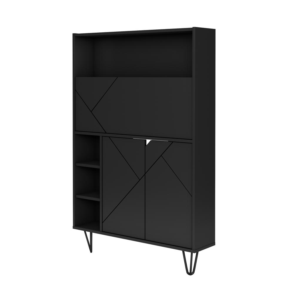 Slim Bar Cabinet , Secretary Bookcase Desk With Storage, Black