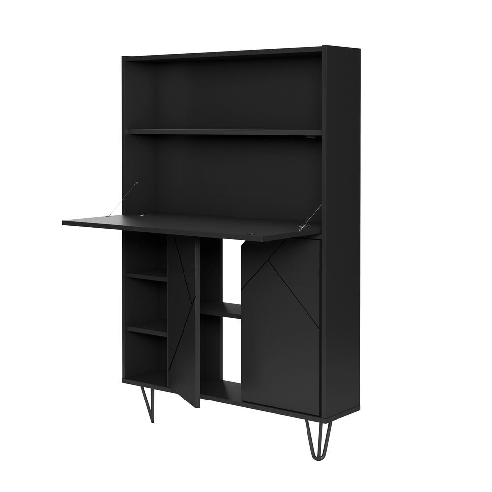 Slim Bar Cabinet , Secretary Bookcase Desk With Storage, Black