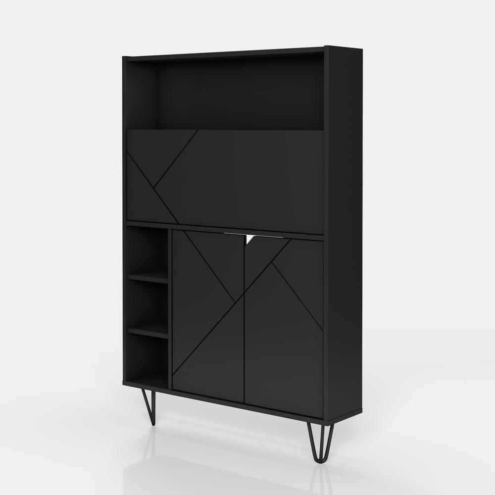 Slim Bar Cabinet , Secretary Bookcase Desk With Storage, Black