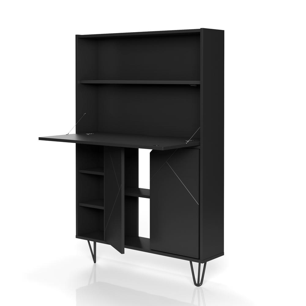 Slim Bar Cabinet , Secretary Bookcase Desk With Storage, Black