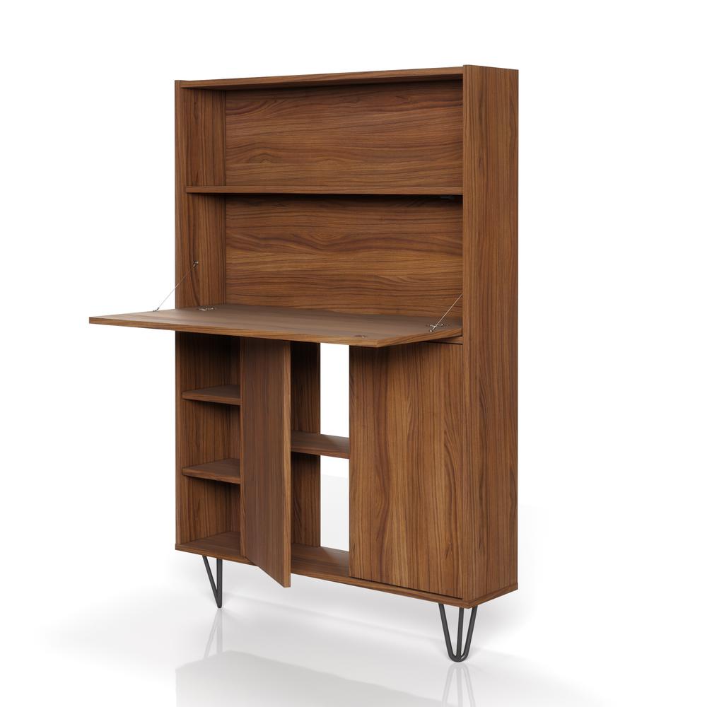 Slim Bar Cabinet , Secretary Bookcase Desk With Storage, Walnut