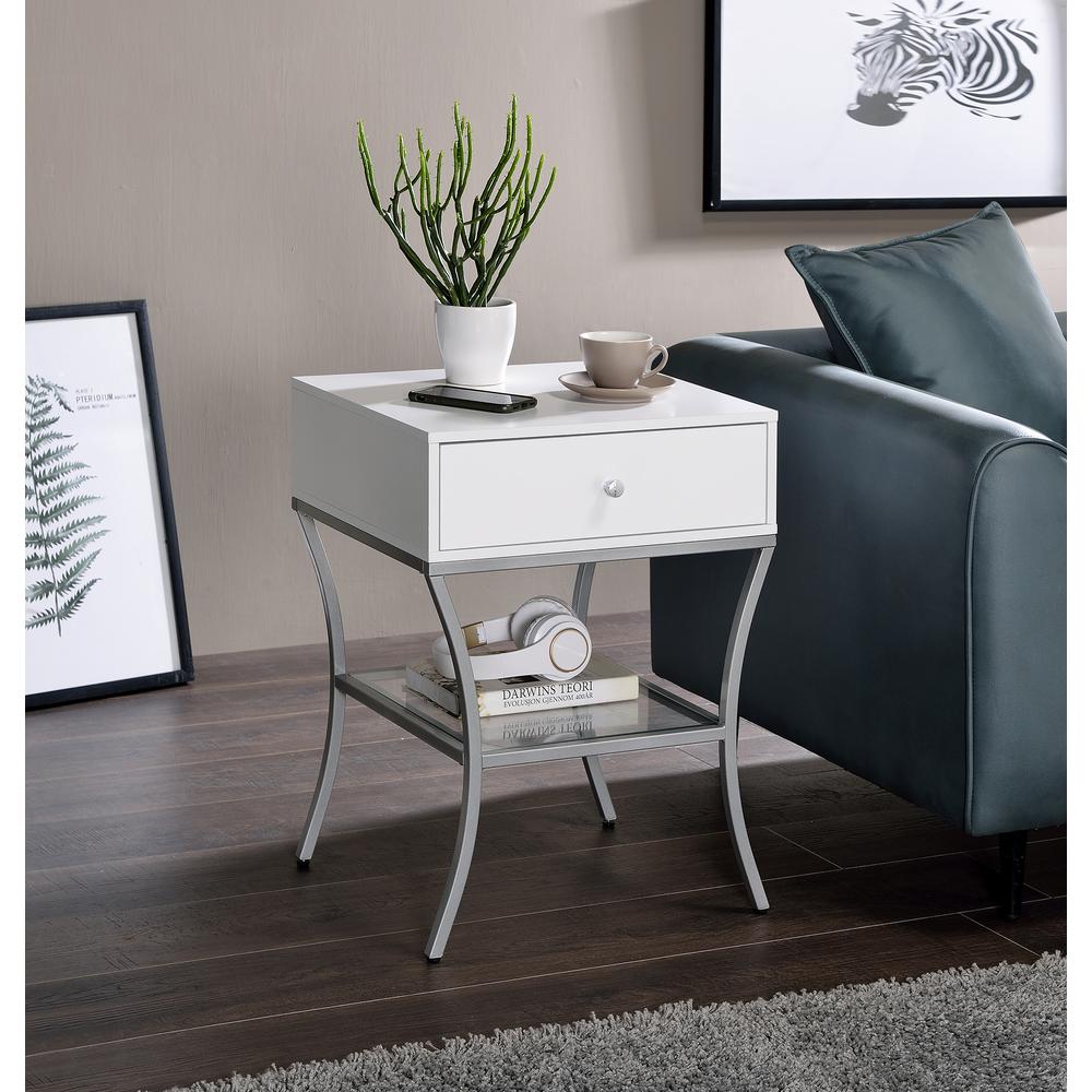 End Table, Snow & Silver