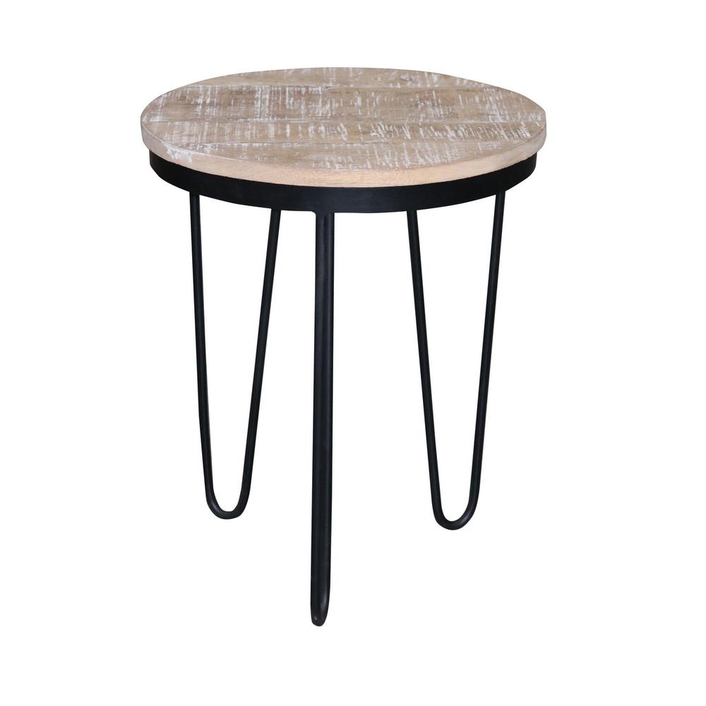 Round End Table - Tan/Black