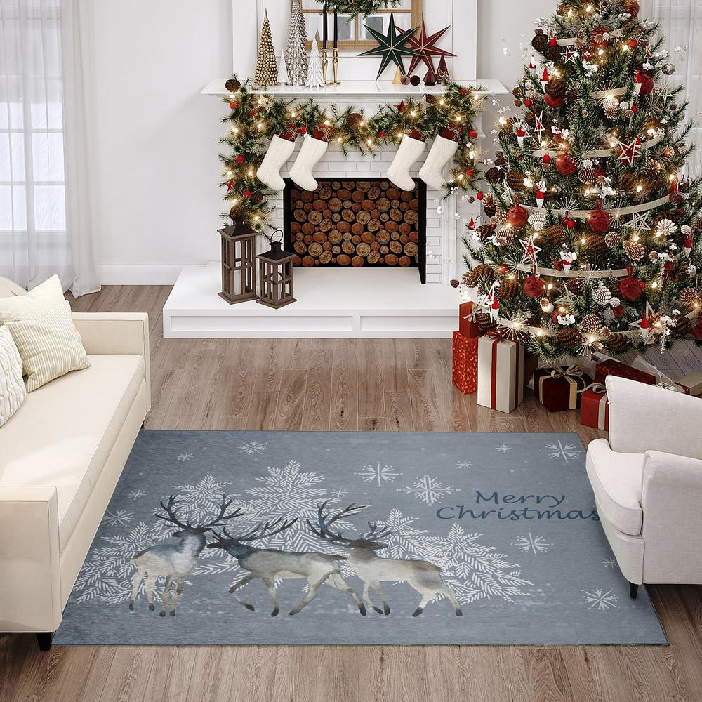 Indoor/Outdoor Cozy Winter ACW32 Gray Washable 3' x 5' Rug