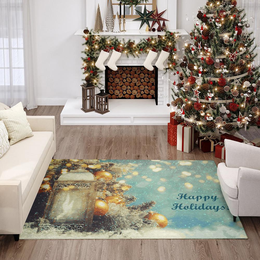 Indoor/Outdoor Cozy Winter ACW33 Blue Washable 3' x 5' Rug